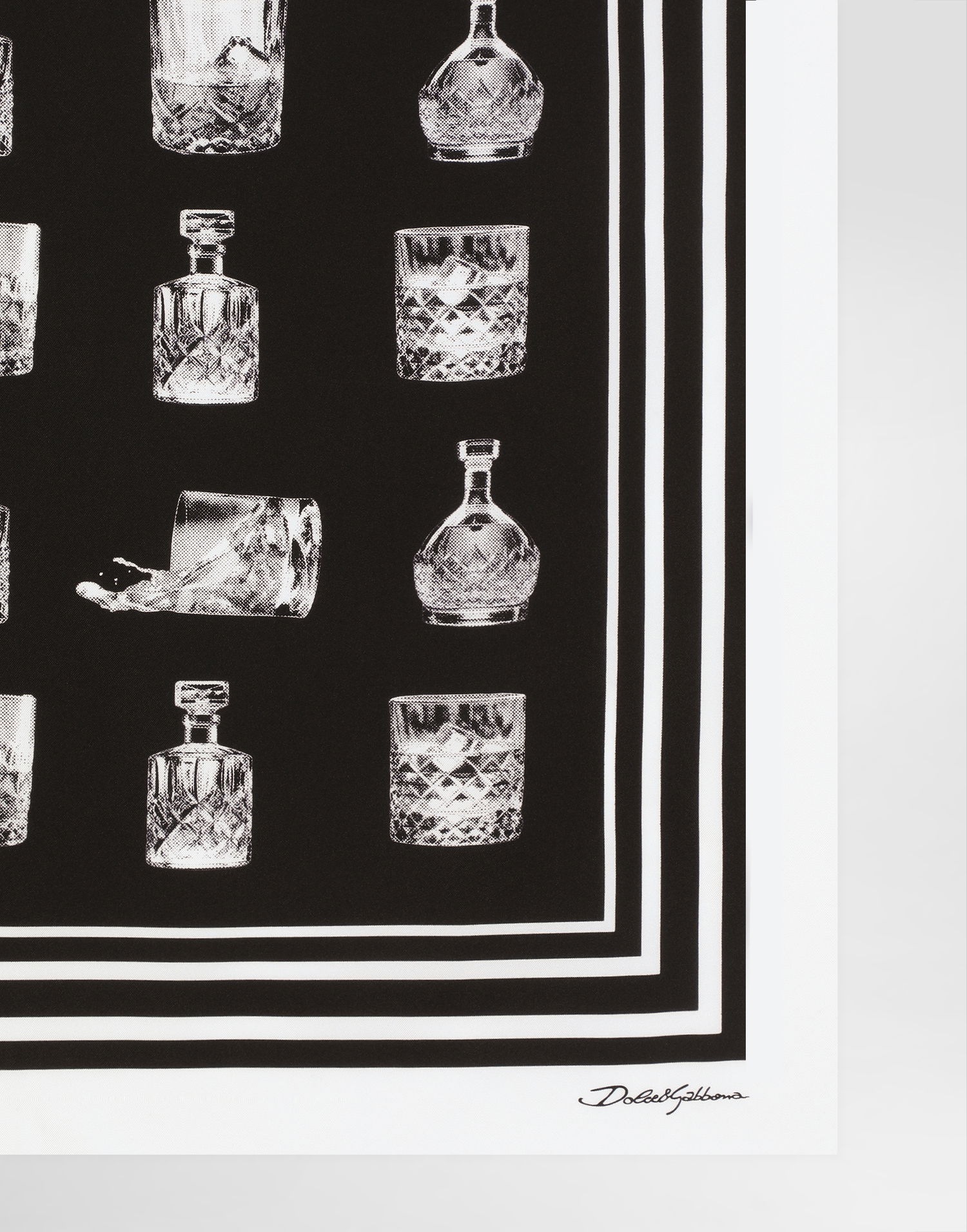 Šál Dolce & Gabbana Silk Scarf With Glassware Print Čierna | GQ348EG0TIFHN5IA, 1