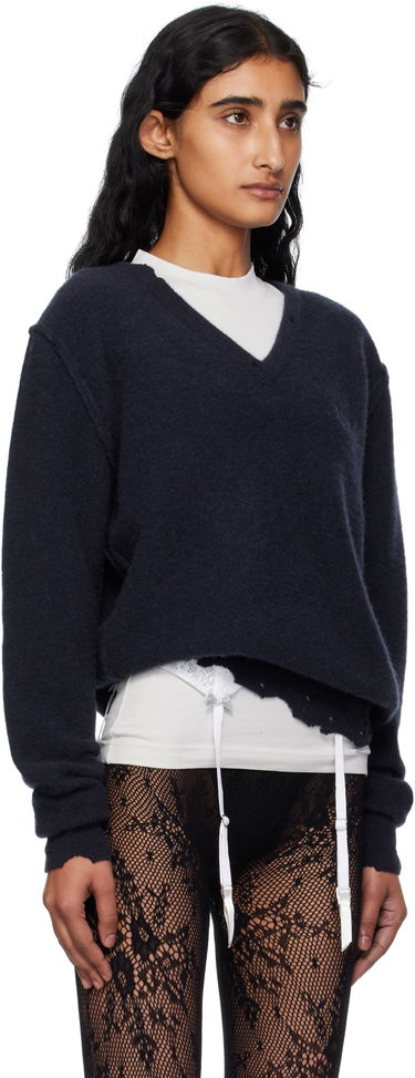 Sveter Balenciaga Balenciaga Laurel Classic Inside-Out V-Neck Sweater Navy | 828163T4149, 1