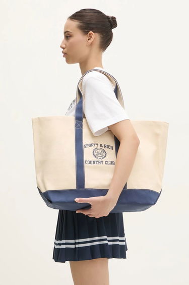 Tote bag Sporty & Rich Sporty & Rich Varsity Crest Two Tone Tote Bag Béžová | BA006516218BE06, 0