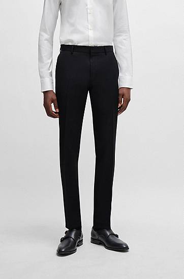 Nohavice BOSS Slim-Fit Virgin-Wool Serge Trousers Čierna | 50469174, 1