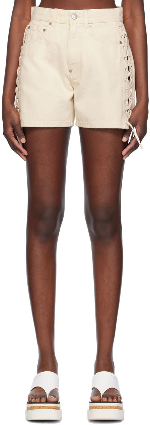 Šortky Stella McCartney Stella McCartney Lace-Up Denim Shorts Béžová | 6D02823SPH73, 0