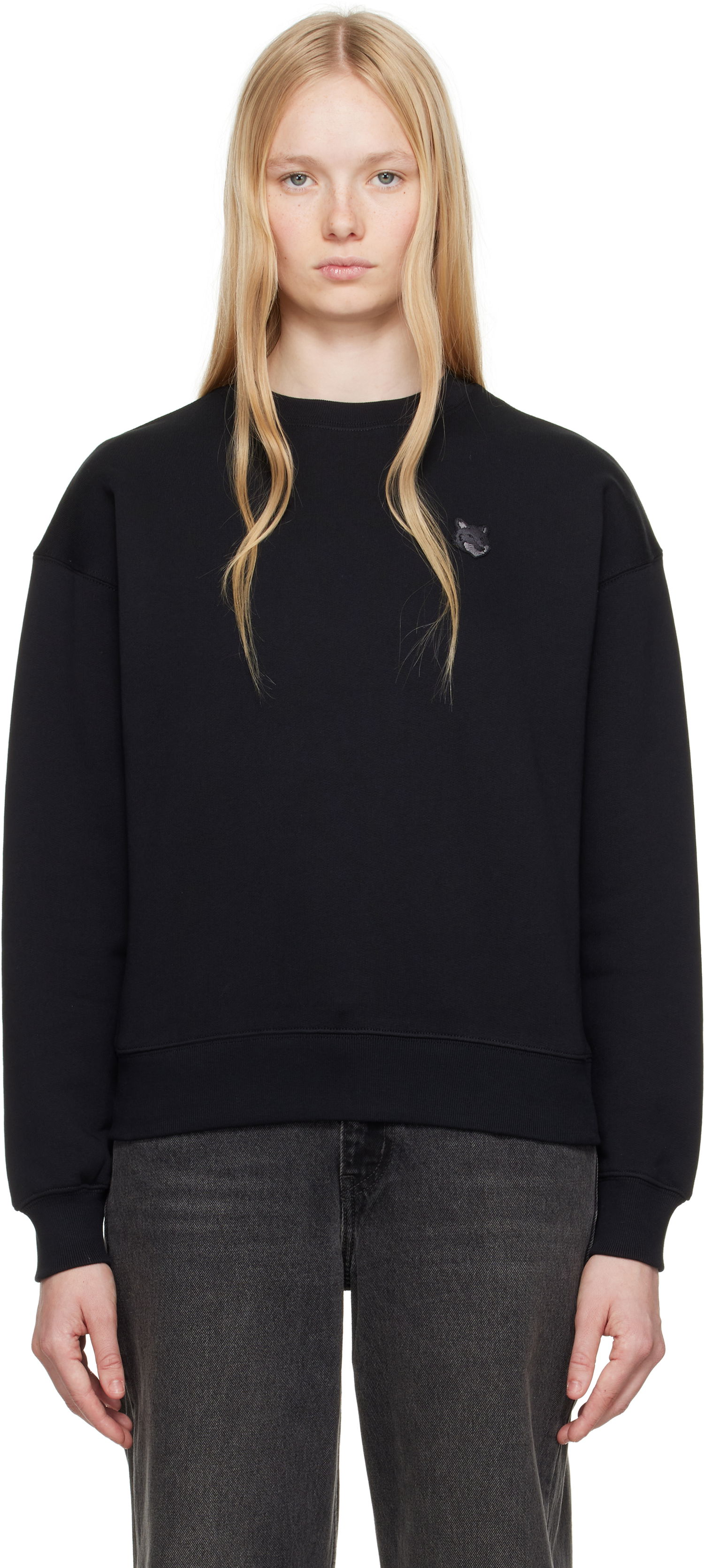 Sveter MAISON KITSUNÉ Maison Kitsuné Comfort Sweatshirt with Fox Head Patch Čierna | MW00315KM0321, 0