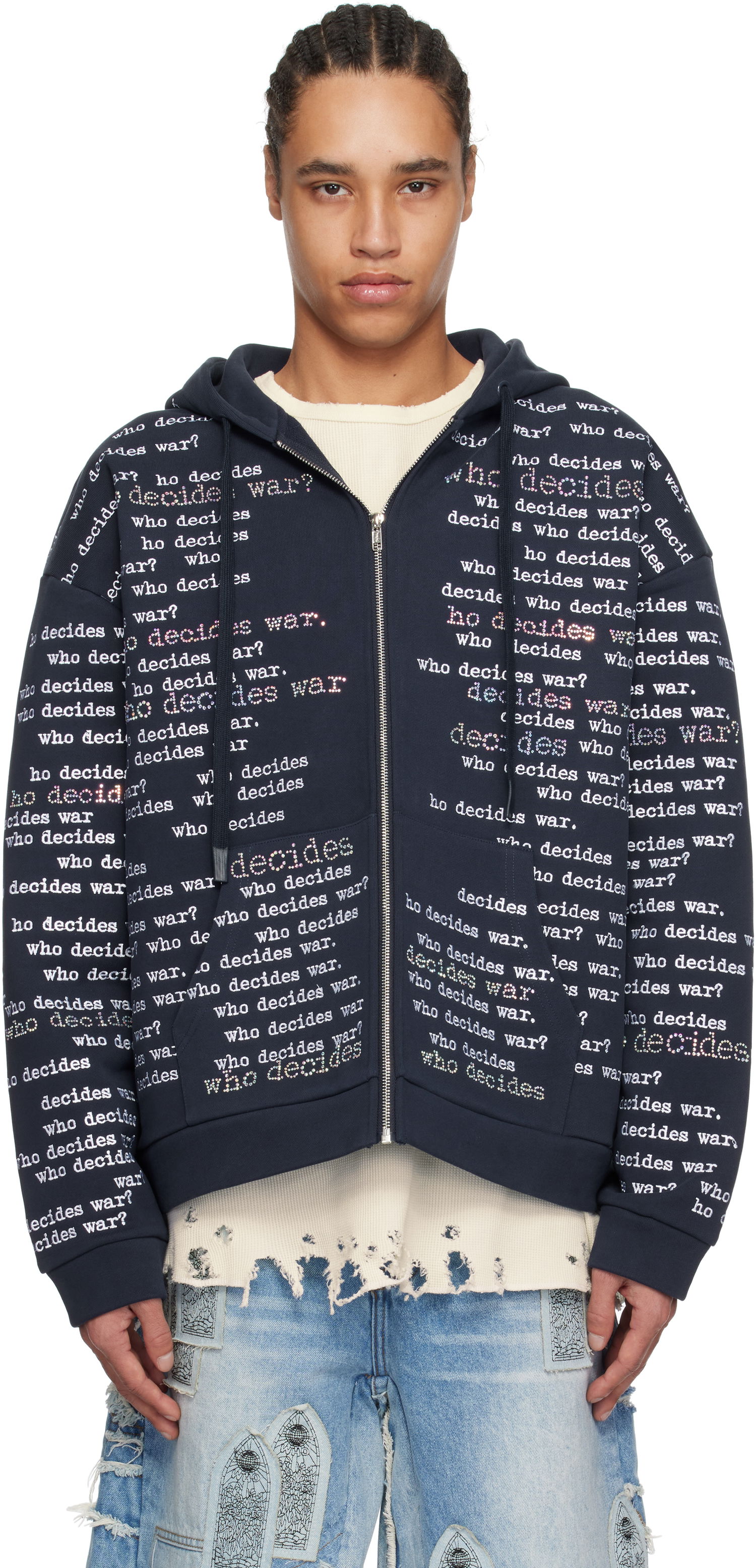 Mikina Who Decides War Who Decides War WDW Scripture Zip-Up Hoodie Navy | 1110560019SS25, 0