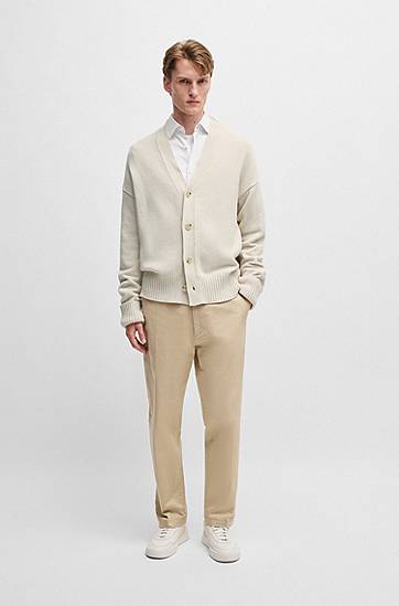 Sveter BOSS Relaxed Fit Cardigan with Ribbed Cuffs Béžová | 50531158, 1