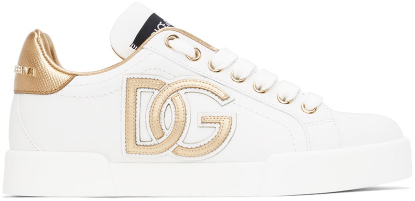 Tenisky a topánky Dolce & Gabbana White & Gold Portofino Sneakers Biela | CK1545 AD780