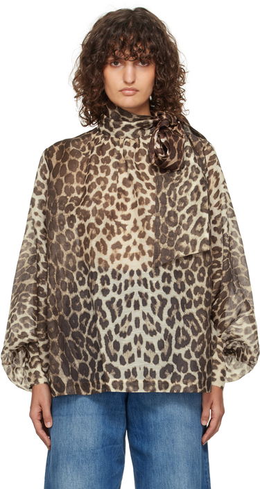 Košeľa ZIMMERMANN Zimmermann Illustration Billow Leopard-Print Silk Blouse Hnedá | 1395TF241, 0