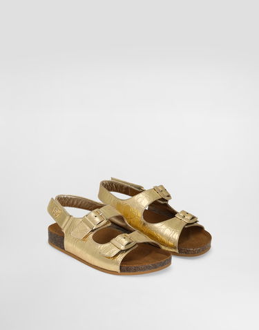 Tenisky a topánky Dolce & Gabbana Crocodile-Print Calfskin Sandals With Logo Metalická | D11320AU1388H944, 1
