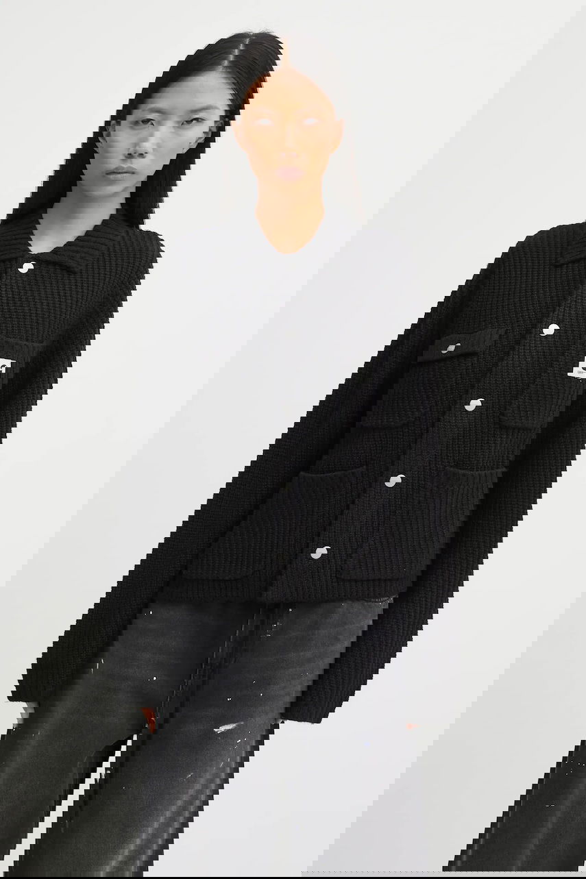 Sveter Carhartt WIP Michigan Ribbed Knit Collared Wool Blend Sweater Čierna | I035379.89XX, 0