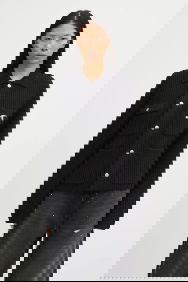 Sveter Carhartt WIP Michigan Ribbed Knit Collared Wool Blend Sweater Čierna | I035379.89XX, 0