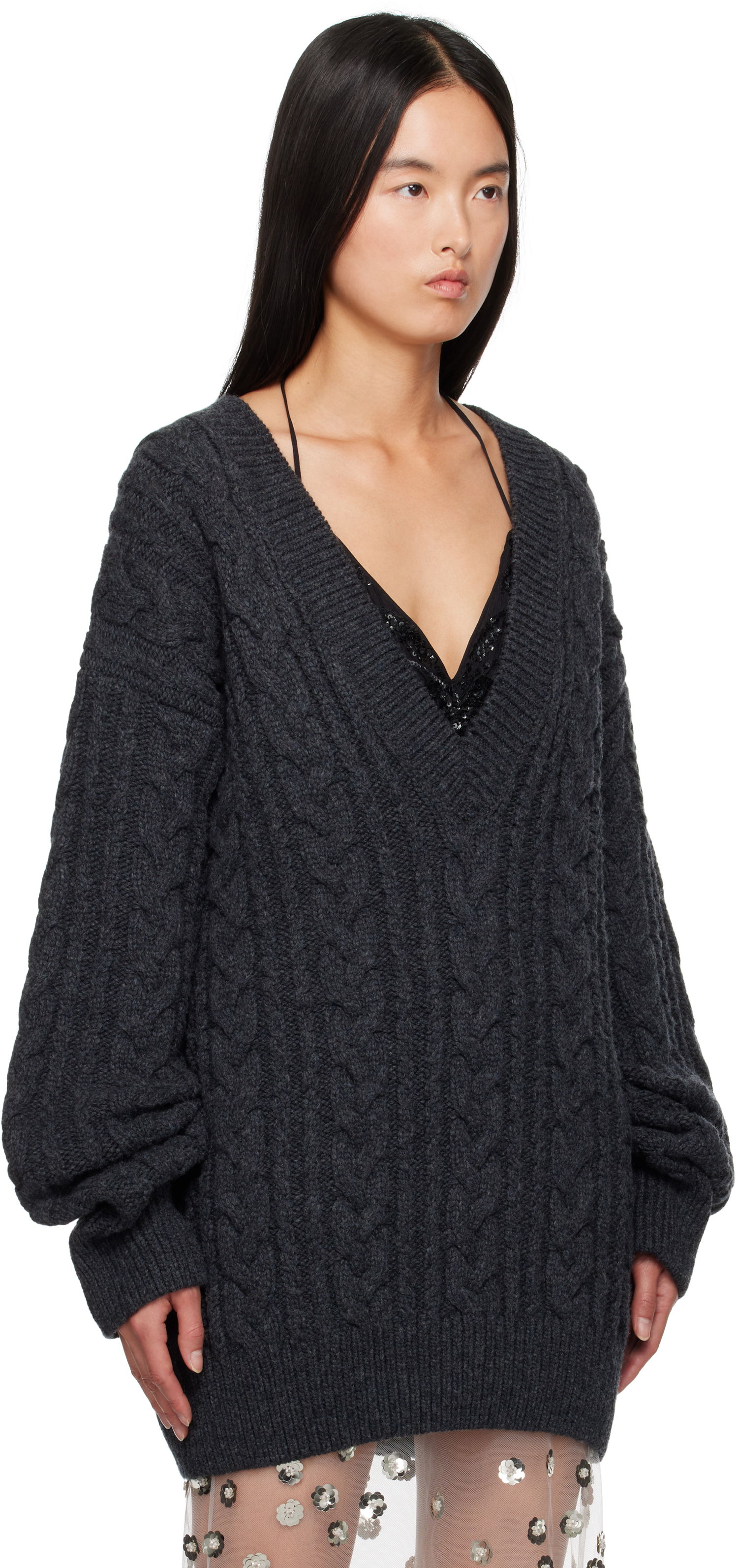 Sveter Cecilie Bahnsen Alia V-Neck Knit Sweater Šedá | 3.24KNI51005 ALIA JUMPER, 1