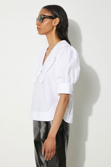 Košeľa GANNI V-Neck Blouse With Collar Biela | F8635, 3