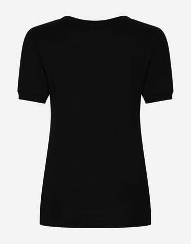 Tričko Dolce & Gabbana Cotton T-shirt With Crystal Dg Logo Čierna | F8U08ZG7B3UN0000, 1