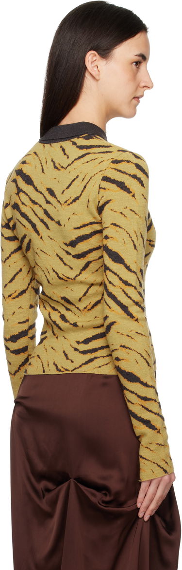 Polo tričko GANNI Fine Merino Jacquard Tiger Print Long Sleeve Polo Rôznofarebný | K2600, 2