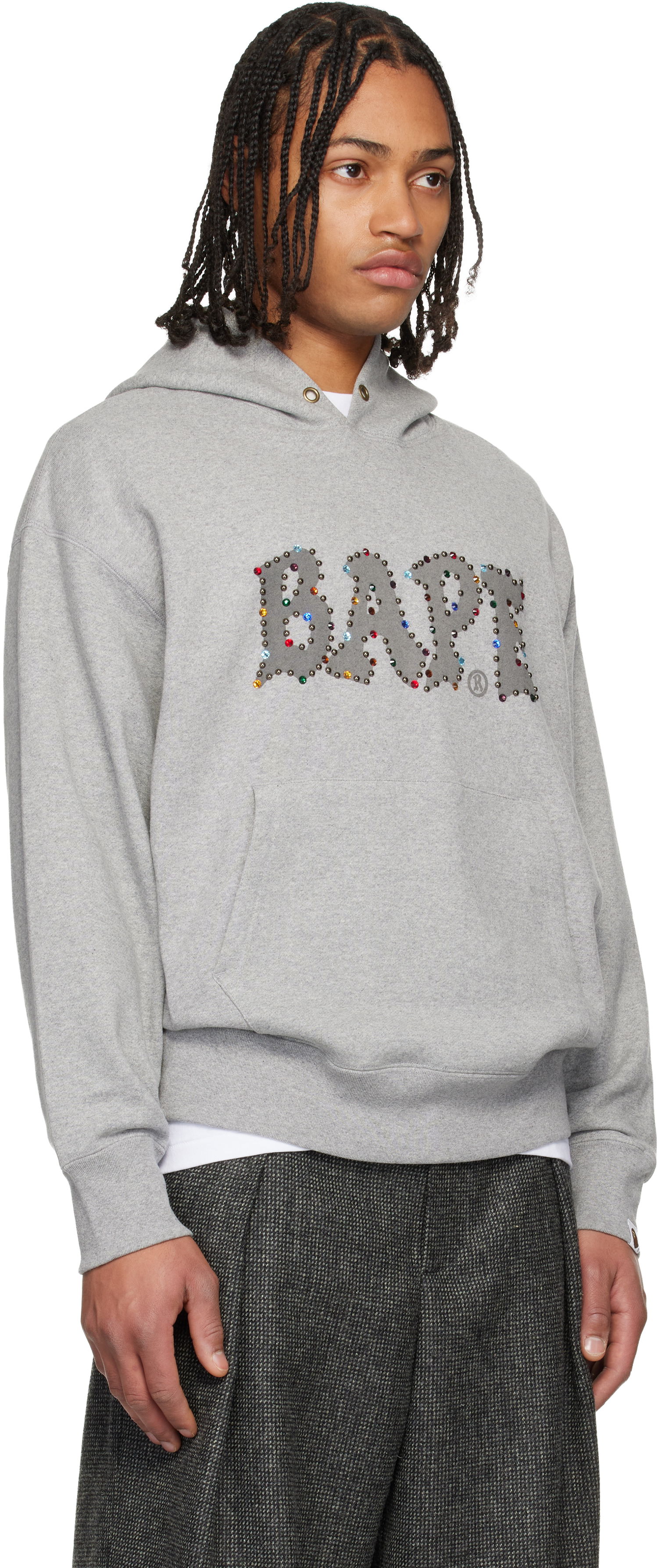 Mikina BAPE Studded Drawstring Hoodie Šedá | 001PPL801004M, 1