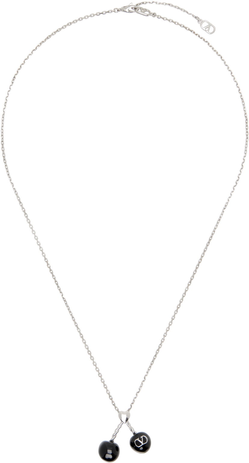 Náhrdelník Valentino Valentino Garavani Chez Valentino Silver-Tone and Black Resin Double-Pendant Necklace Čierna | 7Y2J0Z82MJP