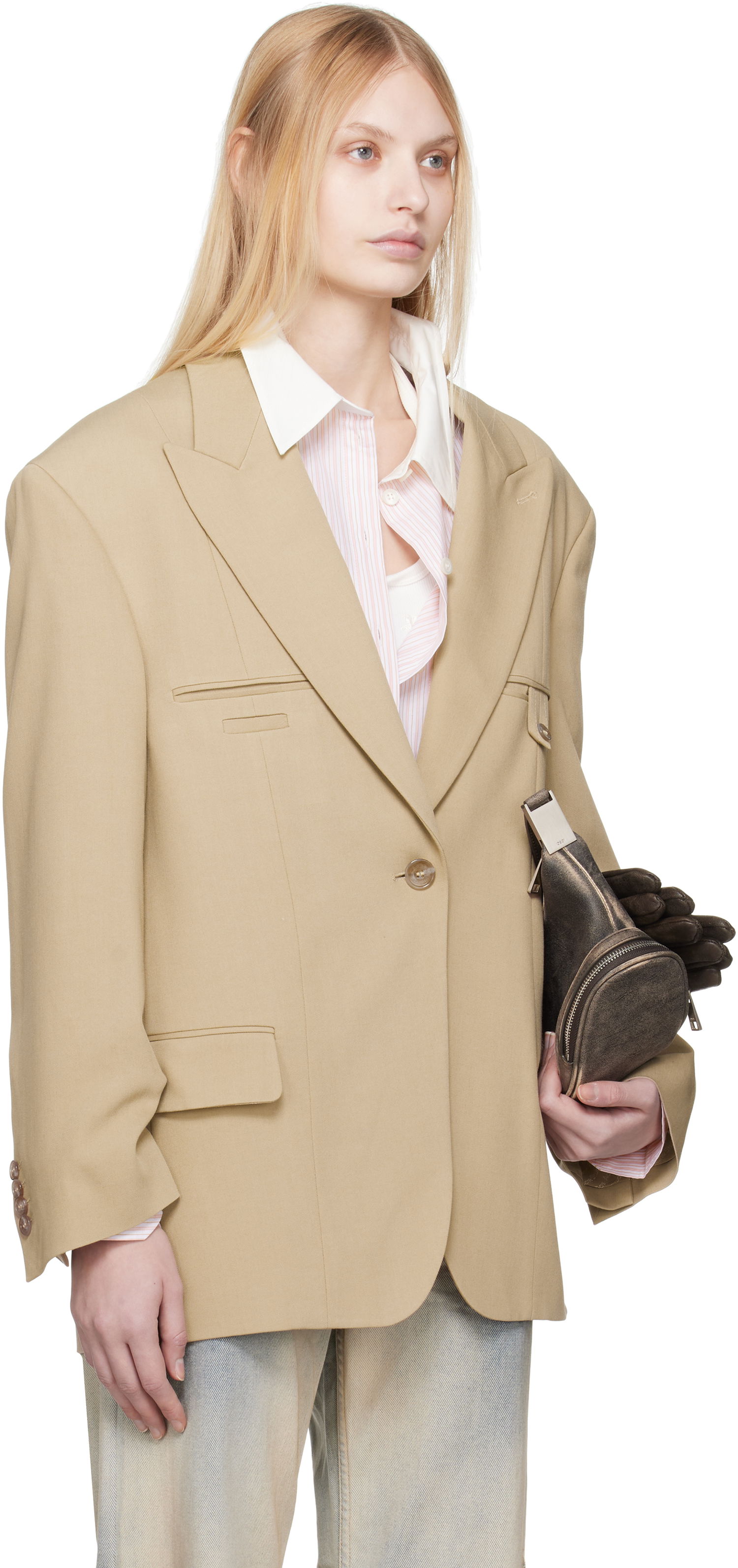Kabáty Acne Studios Acne Studios Relaxed Fit Blazer Béžová | AH0302-, 1