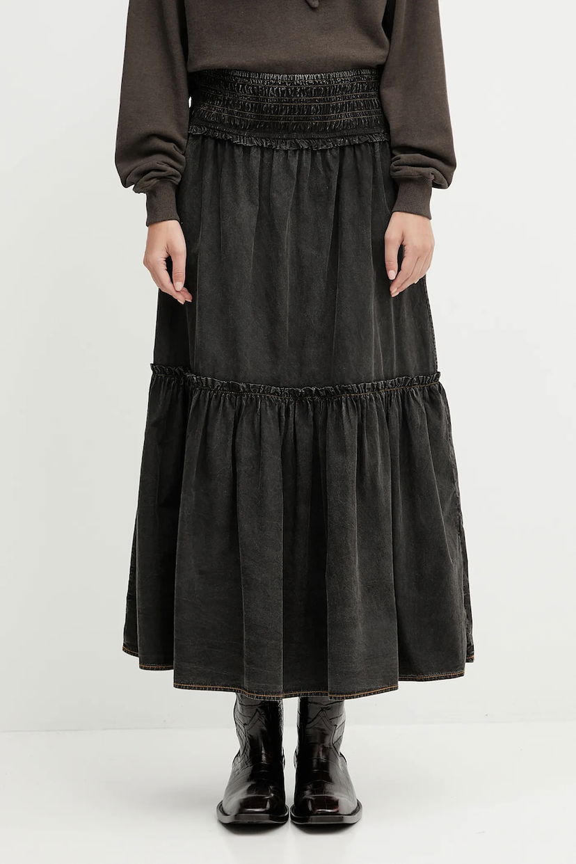 Sukňa GANNI GANNI Garment Dyed Cotton Smock Maxi Skirt Čierna | W0877