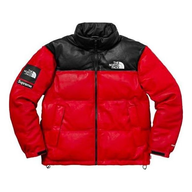 Prešívaná bunda Supreme FW17 x The North Face Leather Nuptse Jacket Červená | SUP-FW17-619