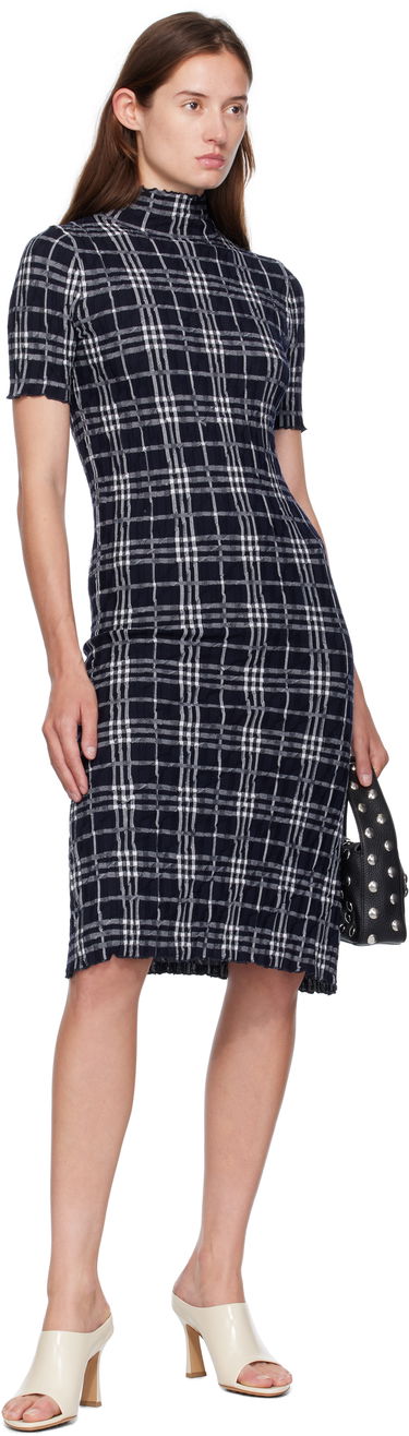 Šaty Burberry Burberry Check Wool Blend Midi Dress Navy | 8111428, 3