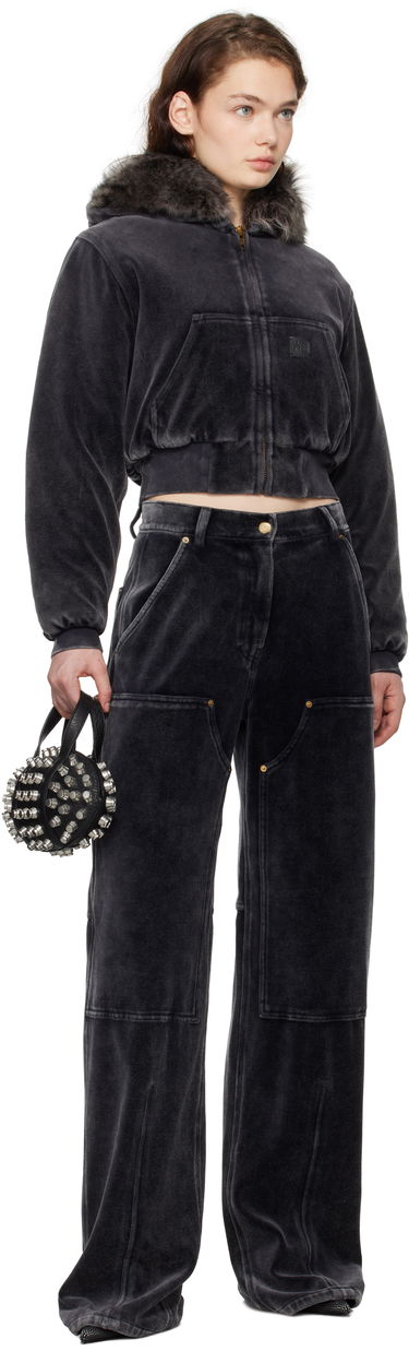 Mikina Alexander Wang Velour Workwear Shearling Trim Jacket Čierna | 4CC4242106, 3