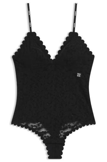Body BOSS Scalloped-edge lace bodysuit Čierna | 50549908, 0
