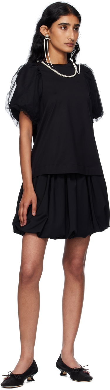 Tričko Simone Rocha Simone Rocha Embellished Tulle Overlay Puff Sleeve T-Shirt Čierna | 5397B 0553, 3
