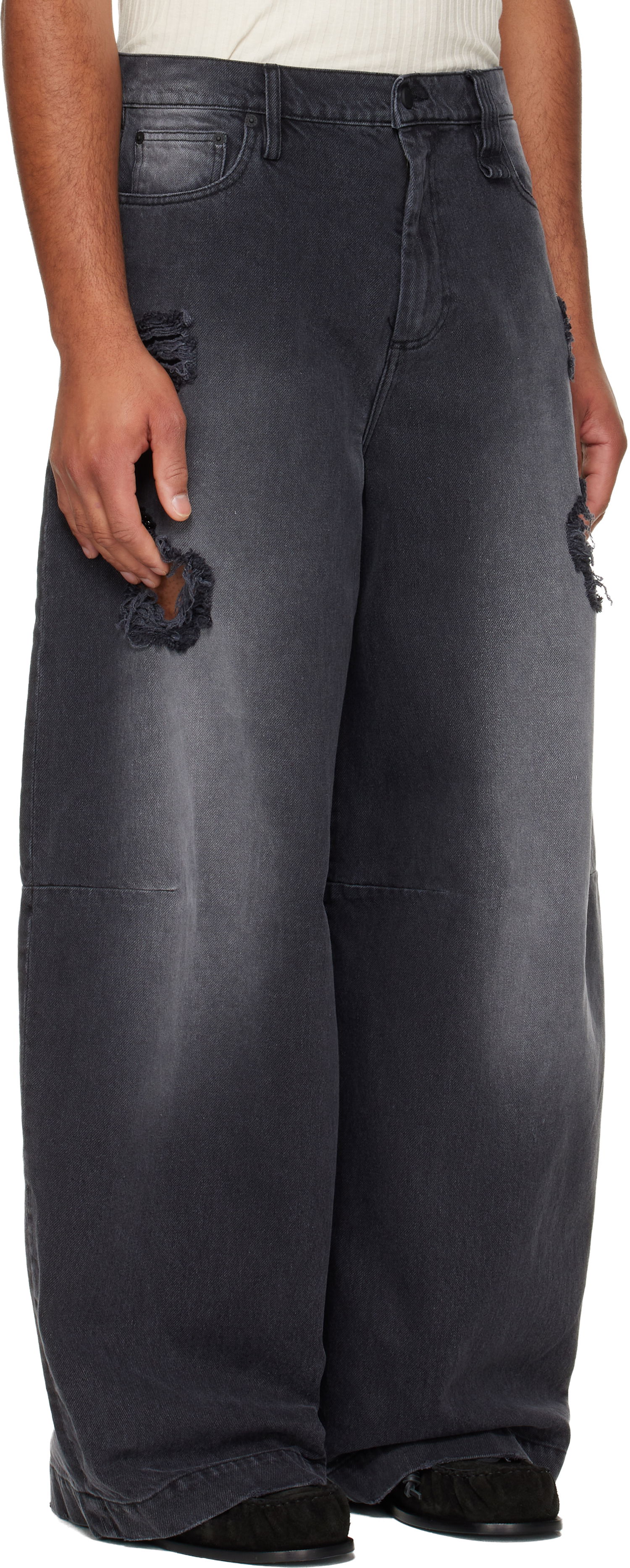 Džínsy Simone Rocha Simone Rocha Embellished Wide Leg Puddle Jeans Čierna | 4162B 1239D, 1
