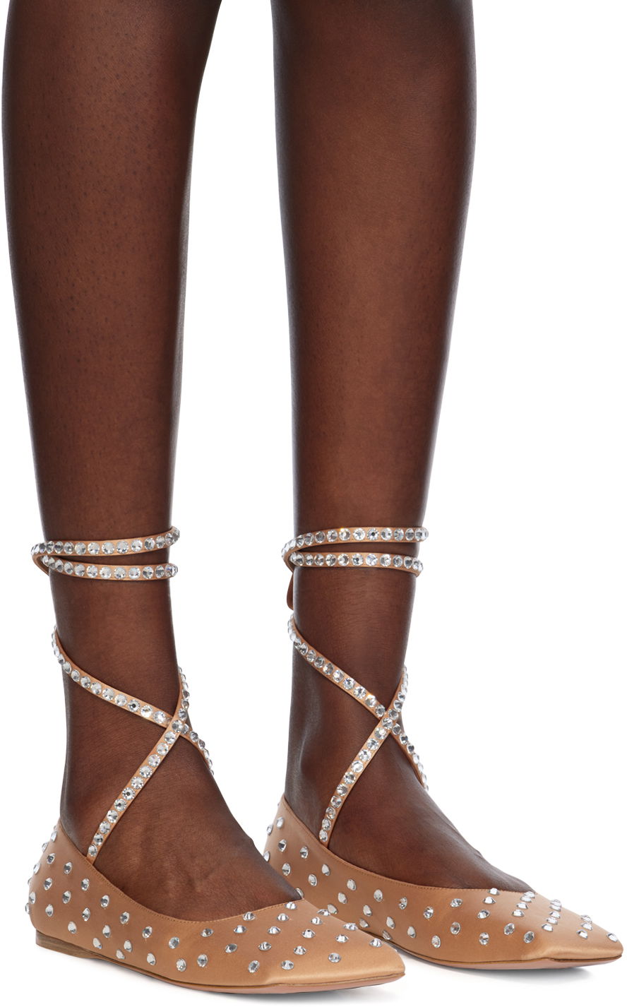Amina Muaddi Ane Crystal Lace Up Ballerina Flats