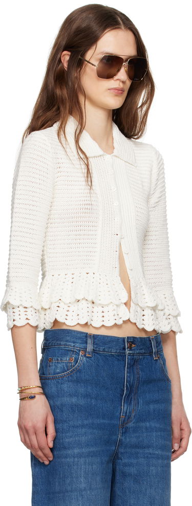 Sveter CHLOÉ Chloé Fitted Ruffled Cropped Cardigan Biela | CH25UMP05545, 1