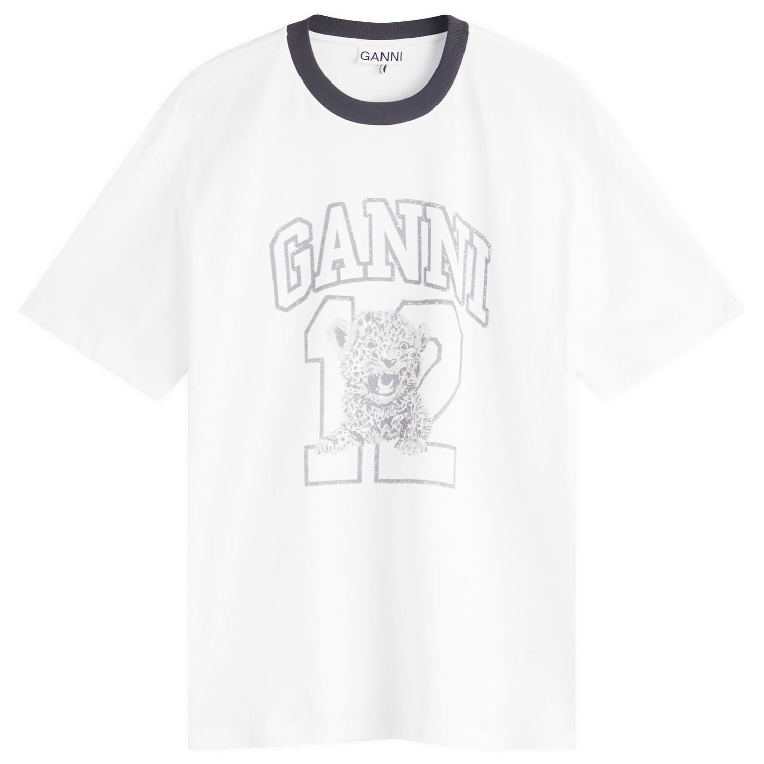 Tričko GANNI GANNI Drop Shoulder Cotton T-Shirt with Leopard Cub Graphic Biela | T4357-001, 0