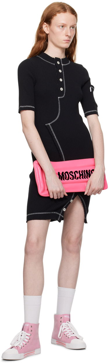 Šaty Moschino Moschino Jeans Button Ribbed Knit Mini Dress Čierna | 0425 8266, 3