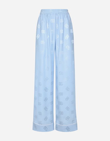 Pyžamo Dolce & Gabbana Silk Satin Jacquard Logo Pajama Pants Modrá | FTAMPTFJ1JOF3981, 0