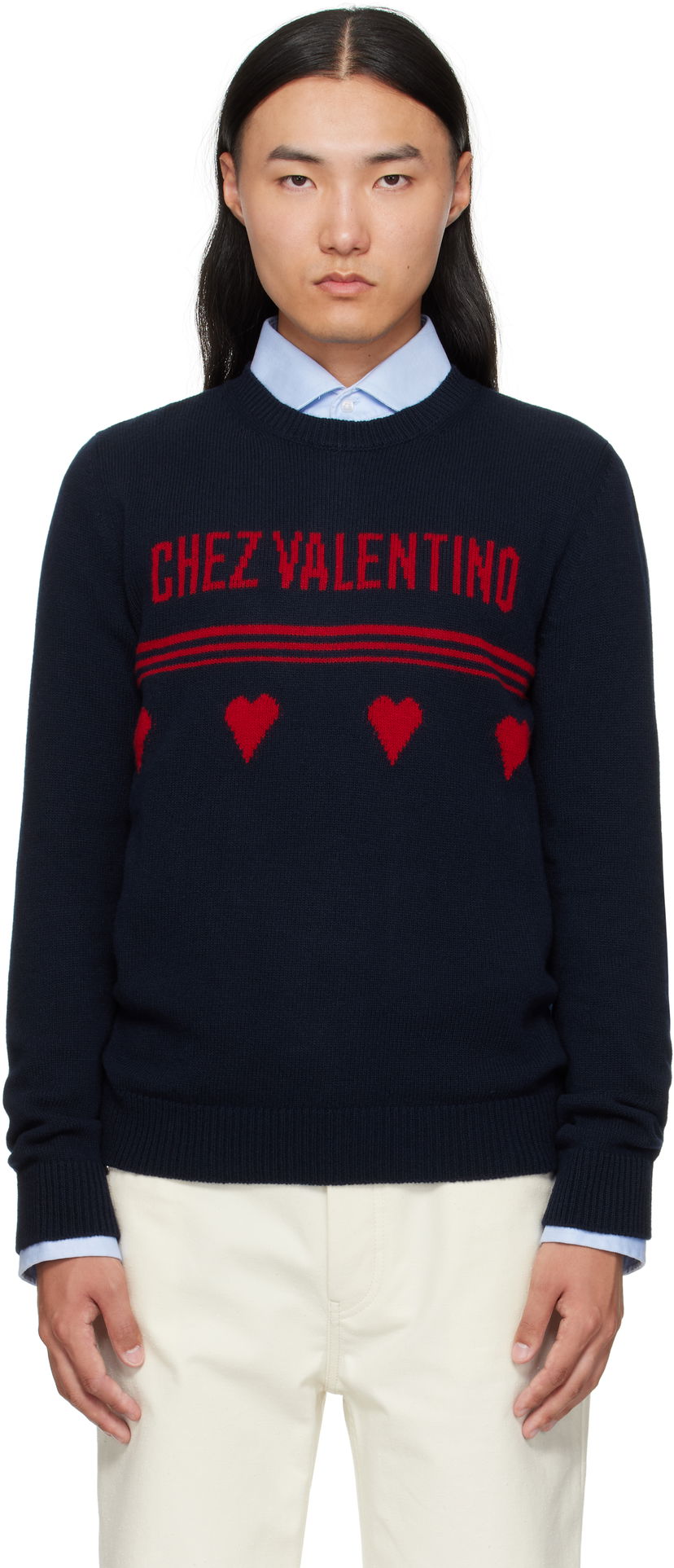 Sveter Valentino Valentino 'Chez Valentino' Wool Sweater Navy | 7V3KC35AB2E