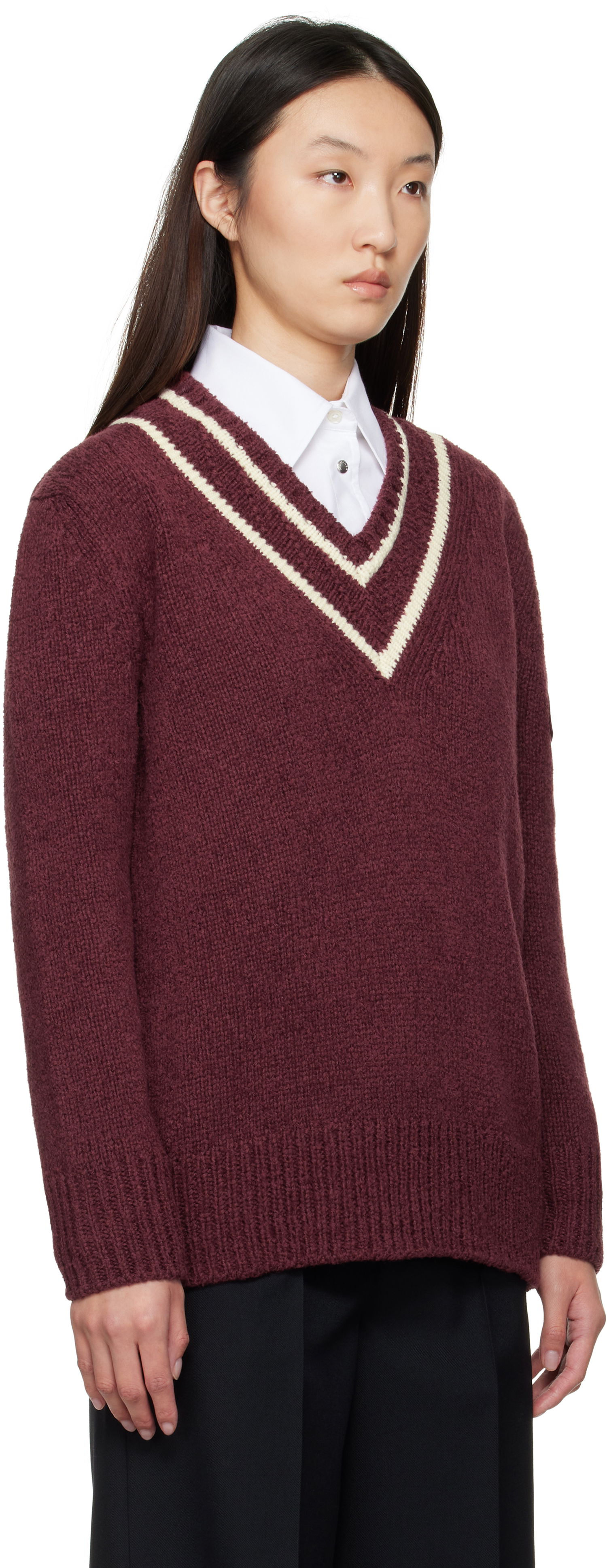 Sveter Moncler Moncler Padded V-Neck Sweater Vínová | K20939D00001M5493, 1