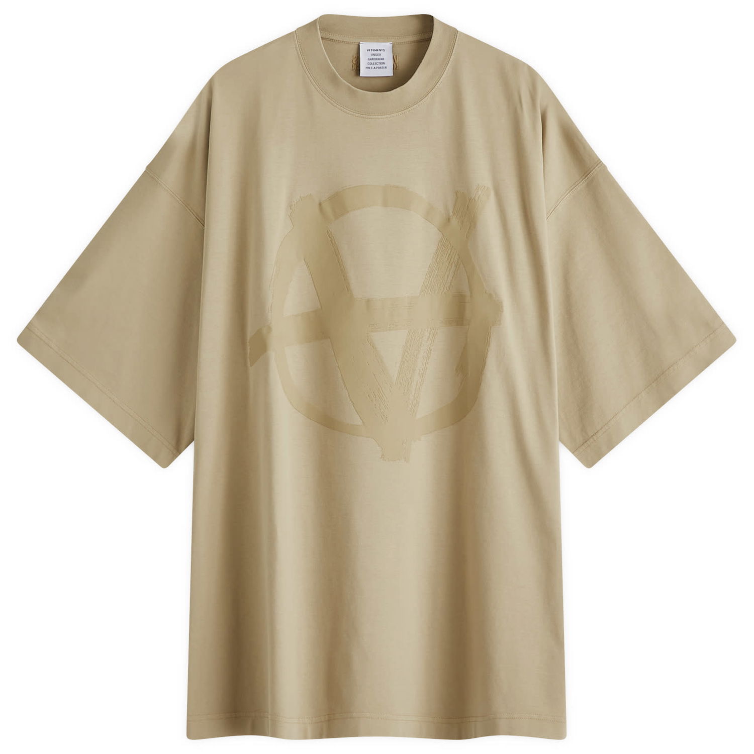 Tričko VETEMENTS Vetements Double Anarchy Oversized T-Shirt, Size Large Béžová | UA66TR655T, 0