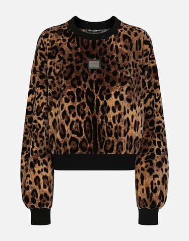 Mikina Dolce & Gabbana Round-neck Chenille Sweatshirt With Jacquard Leopard Design Hnedá | F9R28TFJ7D5S8350, 0