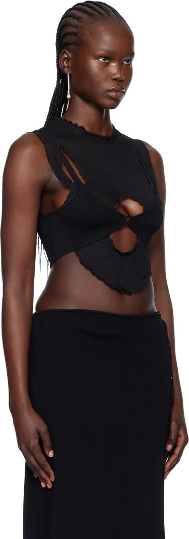 Crop Top BEC + BRIDGE Skylar Cropped Sleeveless Distressed Knit Top with Ring Accent Čierna | H22-20899, 1