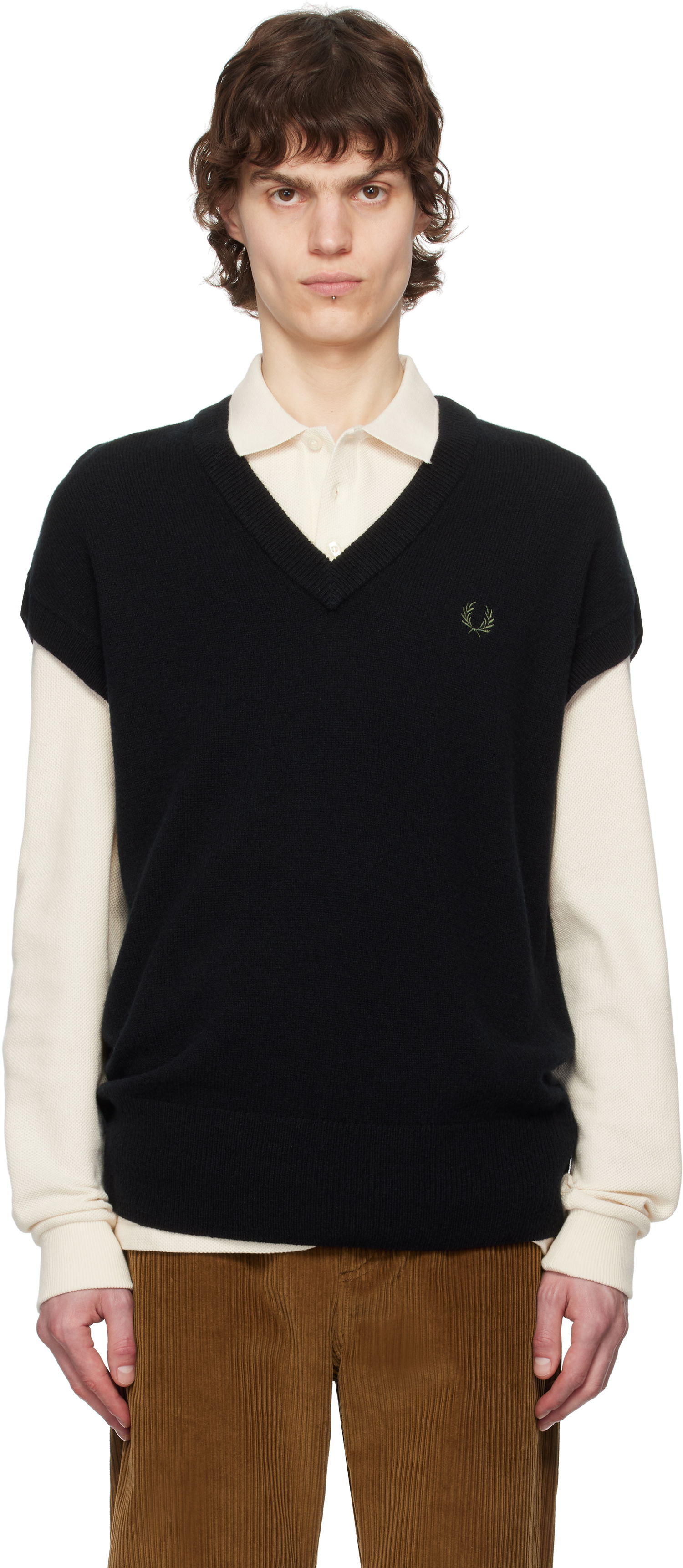 Sveter Fred Perry Fred Perry Lambswool Knit Vest Čierna | K8567, 0