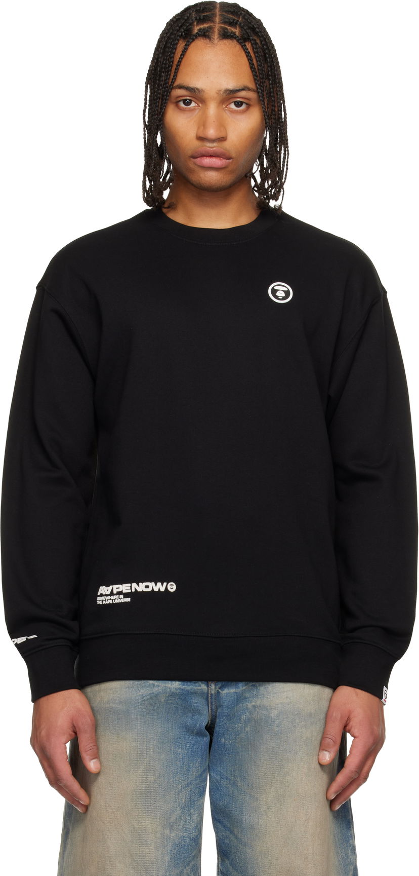 Mikina AAPE by A Bathing Ape AAPENOW Moonface Logo Crewneck Sweatshirt Čierna | AAPSWMC348XXPBKX