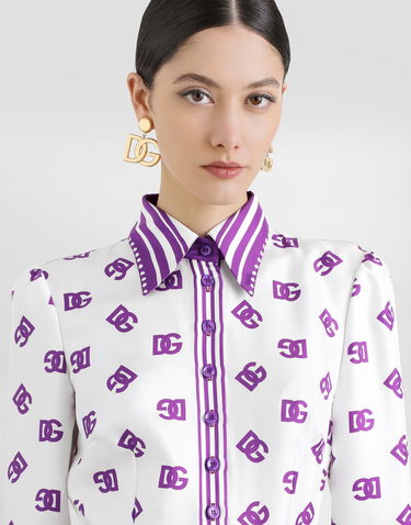 Šaty Dolce & Gabbana Dolce & Gabbana DG Logo All-over Print Twill Shirt Dress Fialová | F6TMNTHI1Z5HA9AP, 3