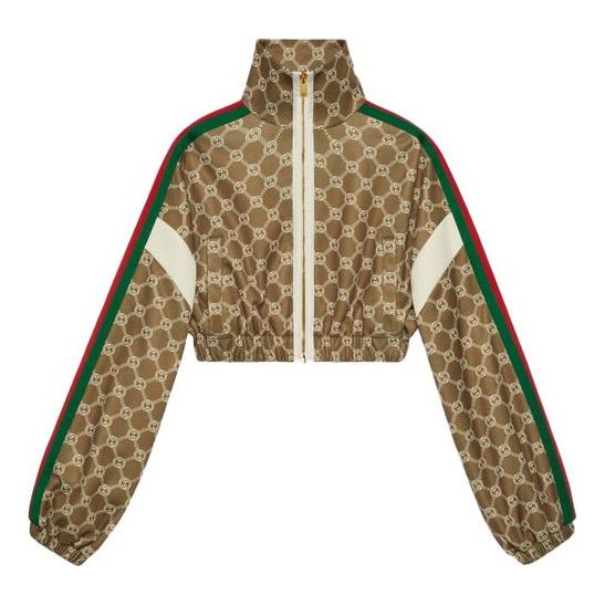 Bomber bunda Gucci Interlocking G Pattern Zippered Crop Jacket Hnedá | 671495-XJD1G-3357