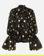 Silk Organza Jacquard Blouse With Polka-dot Design And Pussy-bow