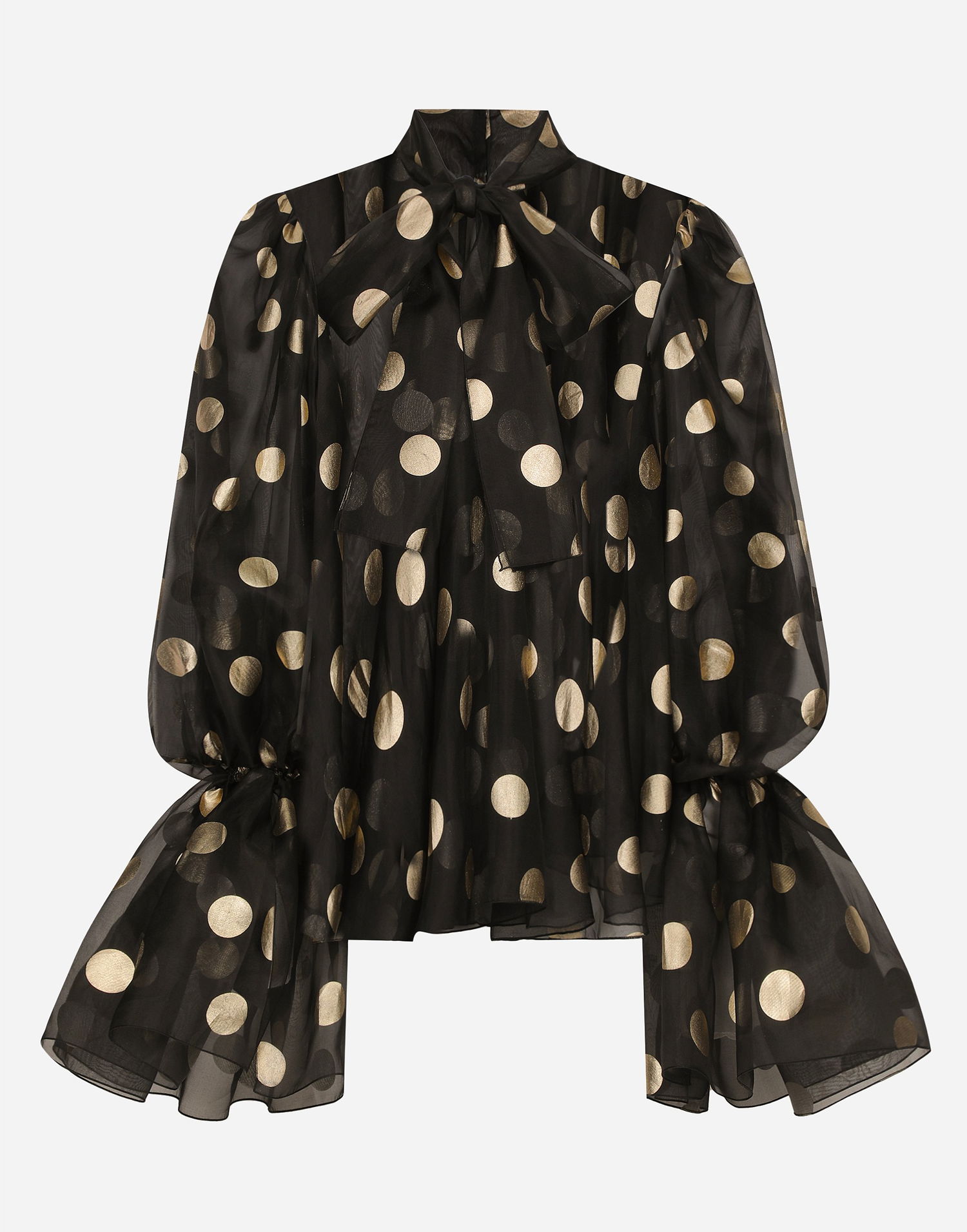 Košeľa Dolce & Gabbana Silk Organza Jacquard Blouse With Polka-dot Design And Pussy-bow Čierna | F7AI9THS100HNLM0, 0