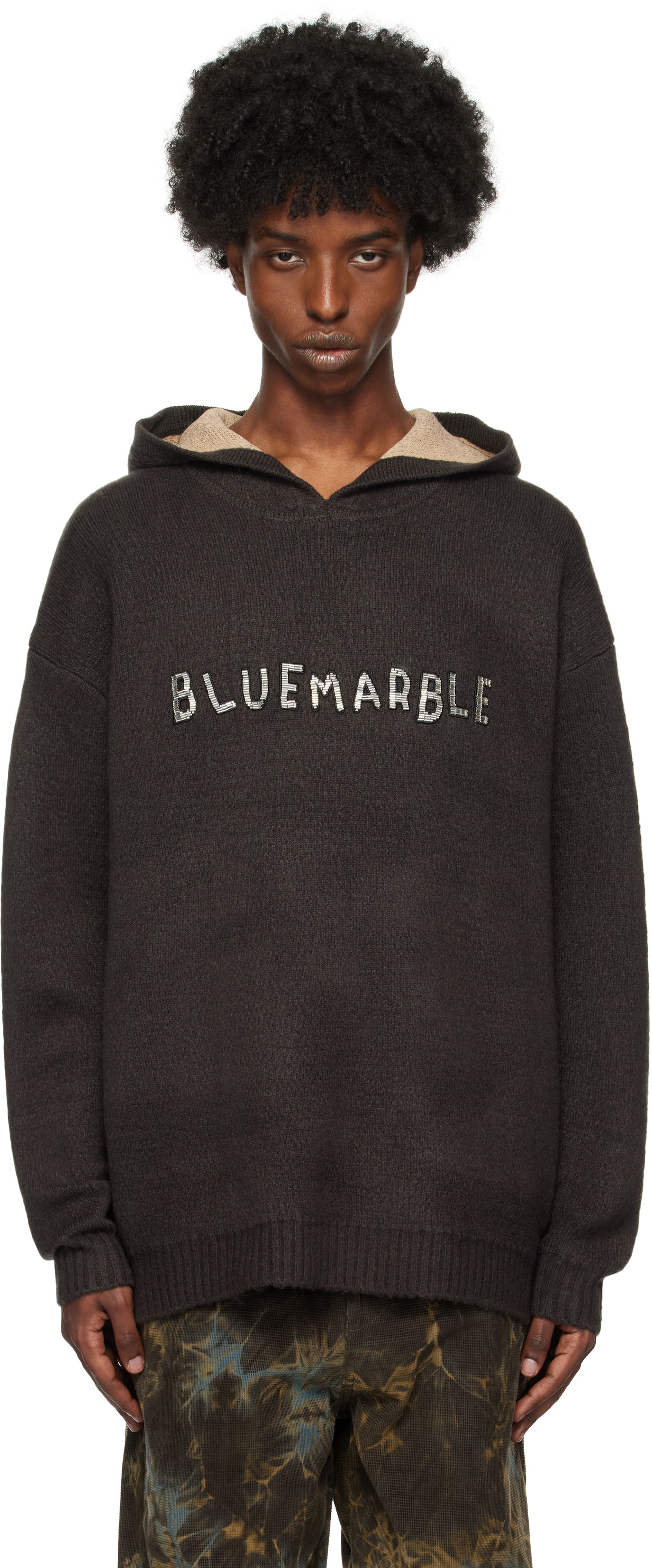 Mikina Bluemarble Embroidered Knitted Hoodie Hnedá | HO10 KN19B24 BLK, 0
