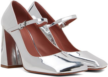 Tenisky a topánky Amina Muaddi Metallic Leather Mary Jane Heels Metalická | CHARLOTTE MARY JANE BLOCK MIRROR, 3