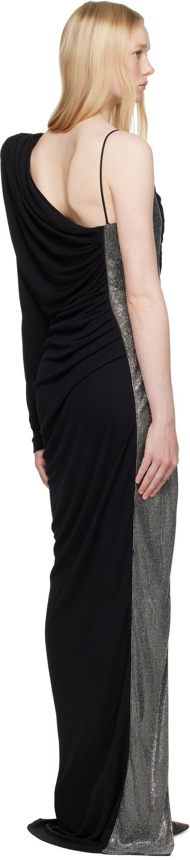 Šaty Balmain Balmain Draped Asymmetrical Two-Material Maxi Dress Čierna | EF0RR965PD03, 2