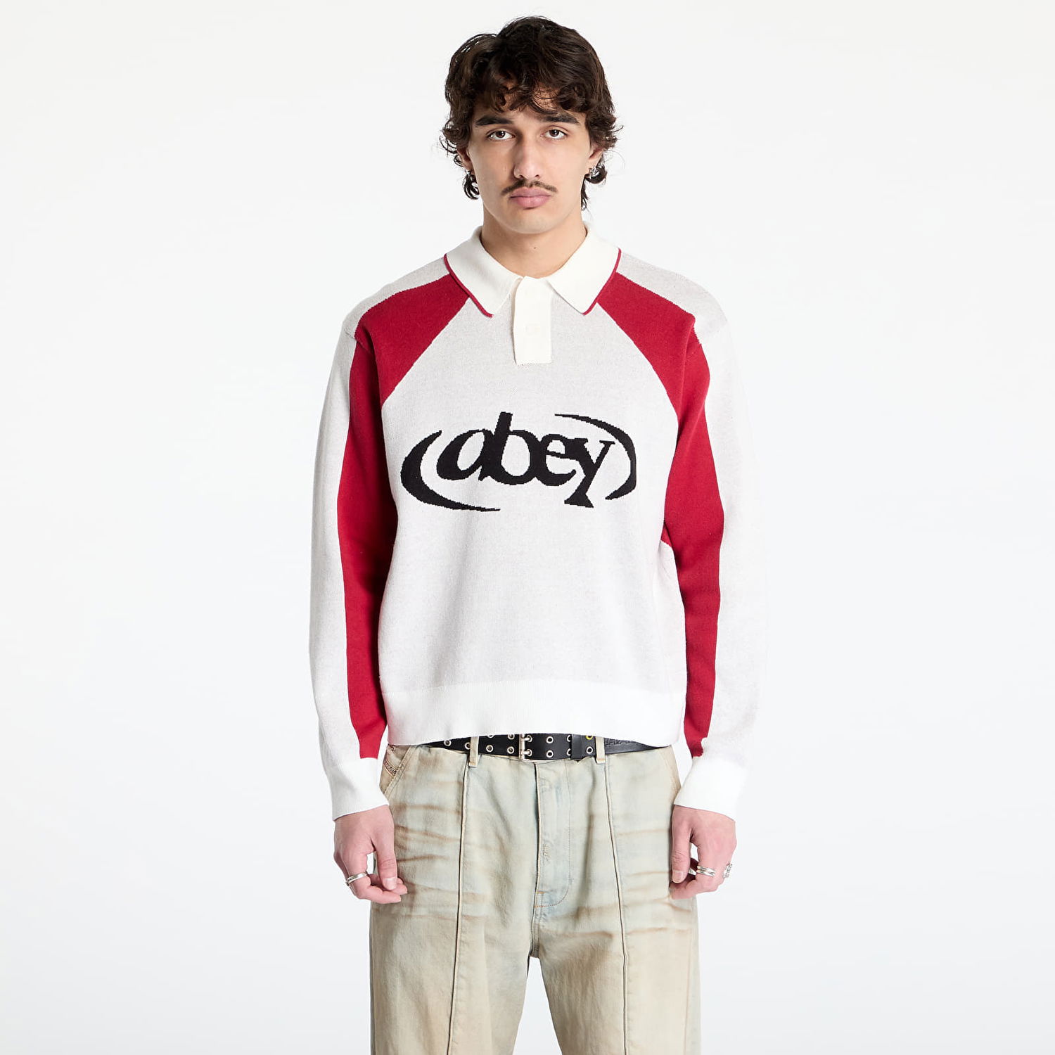 Sveter OBEY OBEY Soccer Polo Sweater Biela | 151000100-WTM, 0