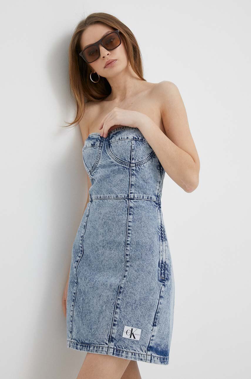 Šaty CALVIN KLEIN Denim Slim Fit Dress Modrá | J20J221276, 0