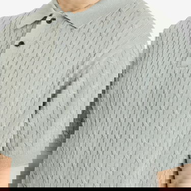 Sveter BEAMS Beams Plus Cable Knit Polo Shirt, Size Large Šedá | 3802-0022-103-71, 5