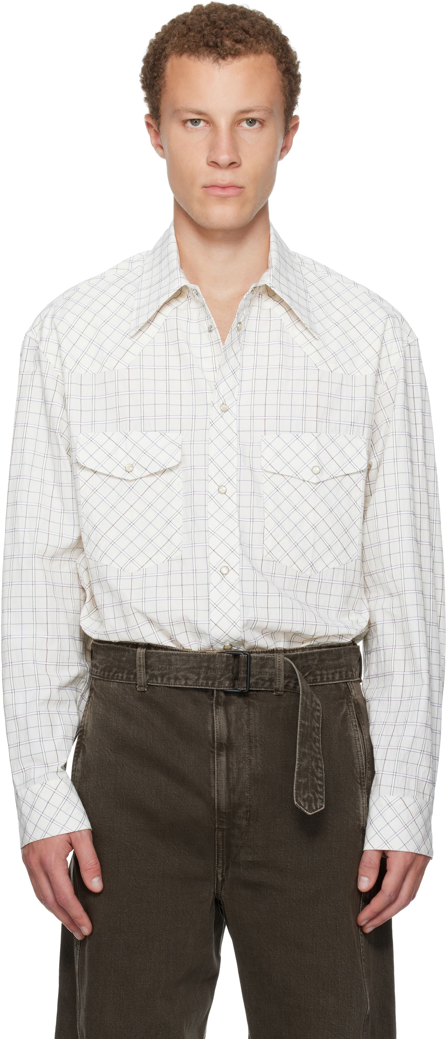 Košeľa LEMAIRE Checked Western Snap-Button Shirt Biela | SH1209 LF1503, 0